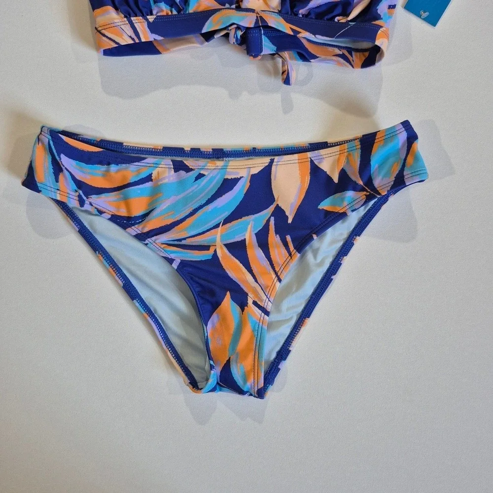 Cupshe Womens Tropical‎ Leaf Print Bikini Set Navy Orange Size S New With Tags